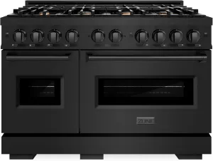 ZLINE 48 in. 6.7 cu. ft. Classic Double Oven Gas Range in Black Stainless Steel with 8 Brass Burners (CGRB-BR-48)