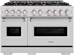 ZLINE 48 in. 6.7 cu. ft. Classic Double Oven Gas Range in Stainless Steel with 8 Brass Burners (CGR-BR-48)