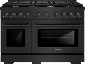 ZLINE 48 in. 6.7 cu. ft. Paramount Double Oven Dual Fuel Range with 8 Burner Gas Cooktop in Black Stainless Steel (SDRB-48)