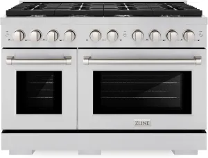 ZLINE 48 in. 6.7 cu. ft. Paramount Double Oven Gas Range with 8 Burner Cooktop in Stainless Steel (SGR48)