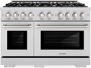 ZLINE 48 in. 6.7 cu. ft. Select Double Oven Gas Range in Stainless Steel with 8 Brass Burners (HGR-BR-48)
