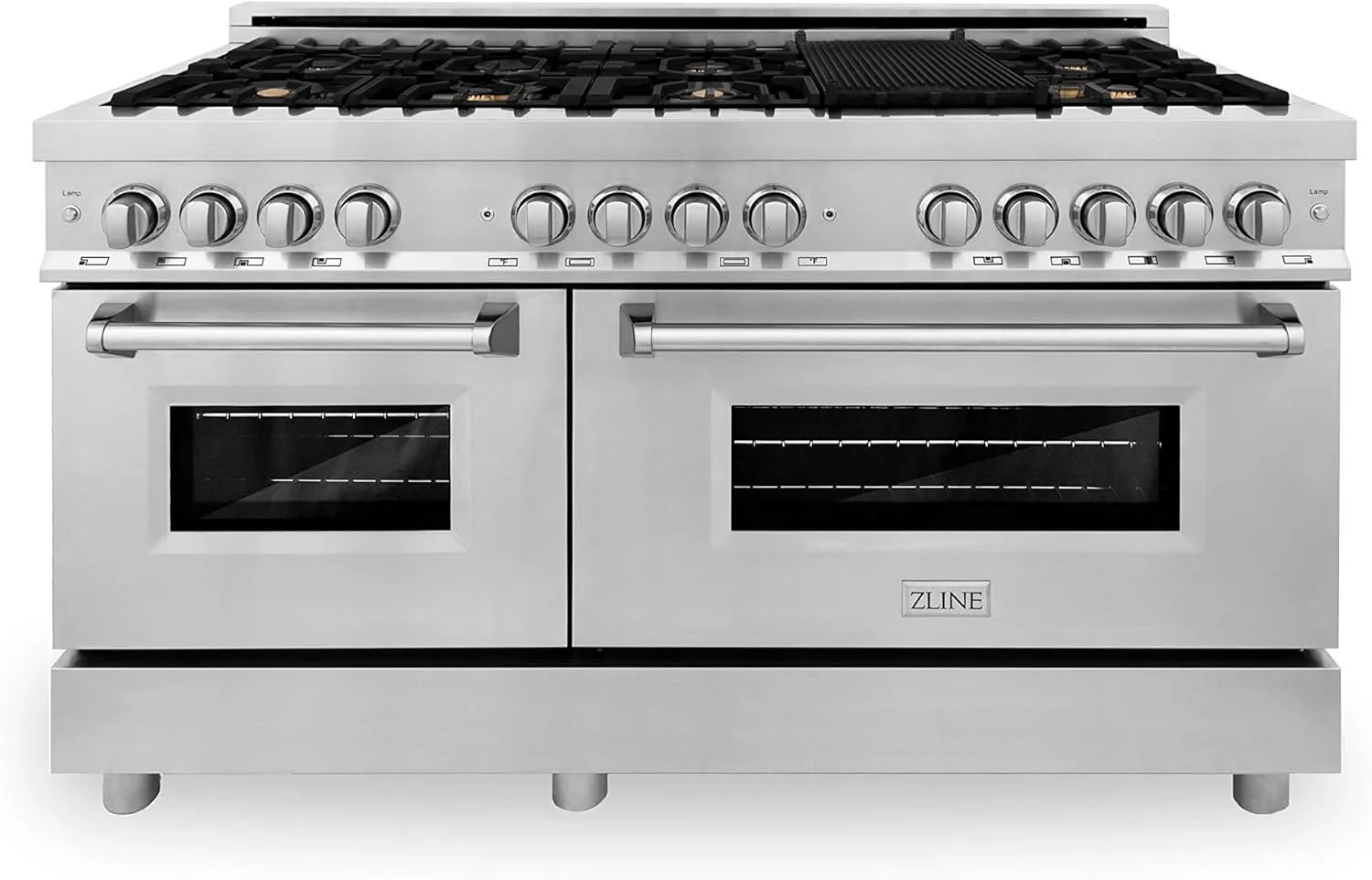 ZLINE 60 in. 7.4 cu. ft. Legacy Dual Fuel Range with Gas Cooktop and 2 Electric Convection Ovens in Stainless Steel with 8 Brass Burners (RA-BR-60)