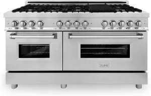 ZLINE 60 in. 7.4 cu. ft. Legacy Dual Fuel Range with Gas Cooktop and 2 Electric Convection Ovens in Stainless Steel with 8 Brass Burners (RA-BR-60)