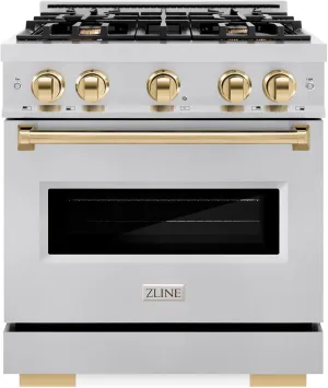 ZLINE Autograph Edition 30 in. 4.2 cu. ft. Classic Gas Range with 4 Burner Cooktop and Convection Gas Oven in Stainless Steel and Polished Gold Accents (CGRZ-30-G)