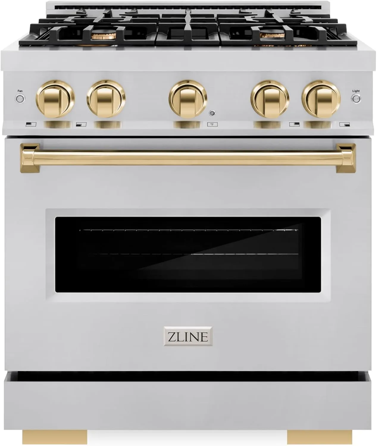 ZLINE Autograph Edition 30 in. 4.2 cu. ft. Classic Gas Range with 4 Burner Cooktop and Convection Gas Oven in Stainless Steel and Polished Gold Accents (CGRZ-30-G)