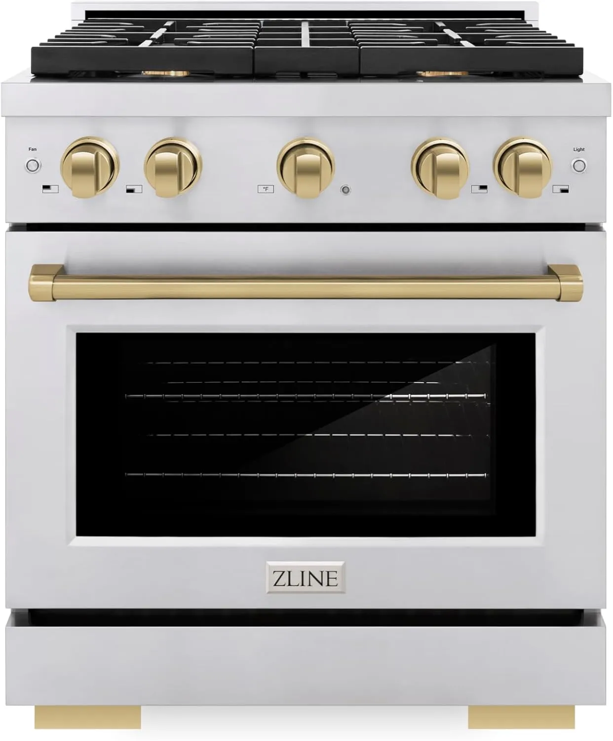 ZLINE Autograph Edition 30 in. 4.2 cu. ft. Paramount Gas Range with 4 Burner Cooktop and Convection Gas Oven in Stainless Steel and Champagne Bronze Accents (SGRZ-30-CB)