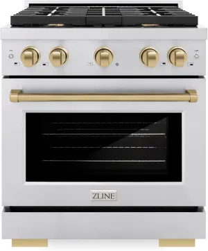 ZLINE Autograph Edition 30 in. 4.2 cu. ft. Paramount Gas Range with 4 Burner Cooktop and Convection Gas Oven in Stainless Steel and Champagne Bronze Accents (SGRZ-30-CB)