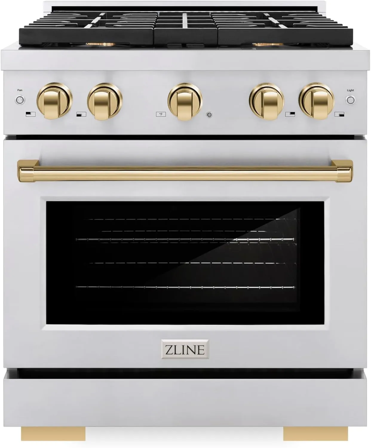 ZLINE Autograph Edition 30 in. 4.2 cu. ft. Paramount Gas Range with 4 Burner Cooktop and Convection Gas Oven in Stainless Steel and Polished Gold Accents (SGRZ-30-G)