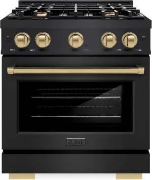 ZLINE Autograph Edition 30 in. 4.2 cu. ft. Select Gas Range with 4 Burner Cooktop and Convection Gas Oven in Black Stainless Steel and Champagne Bronze Accents (HGRBZ-30-CB)
