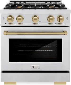 ZLINE Autograph Edition 30 in. 4.2 cu. ft. Select Gas Range with 4 Burner Cooktop and Convection Gas Oven in Satin Stainless Steel and Champagne Bronze Accents (HGRSZ-30-CB)