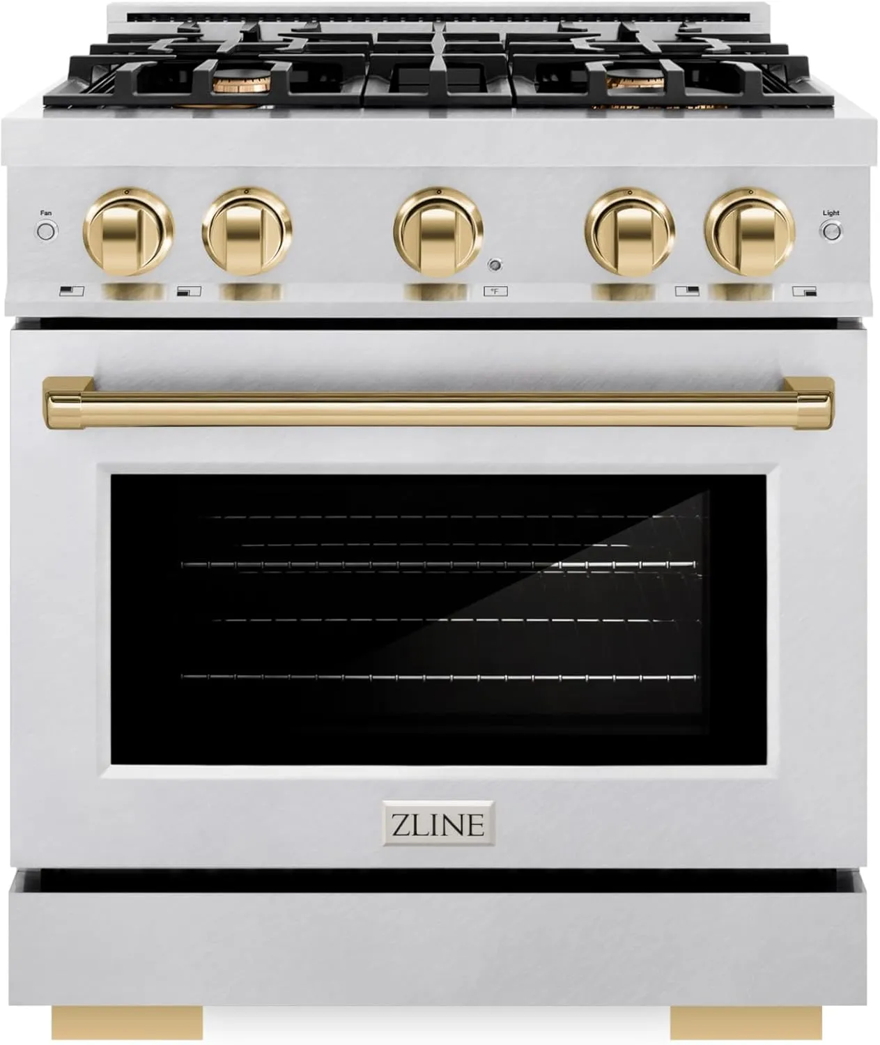 ZLINE Autograph Edition 30 in. 4.2 cu. ft. Select Gas Range with 4 Burner Cooktop and Convection Gas Oven in Satin Stainless Steel and Polished Gold Accents (HGRSZ-30-G)