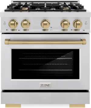 ZLINE Autograph Edition 30 in. 4.2 cu. ft. Select Gas Range with 4 Burner Cooktop and Convection Gas Oven in Stainless Steel and Champagne Bronze Accents (HGRZ-30-CB)