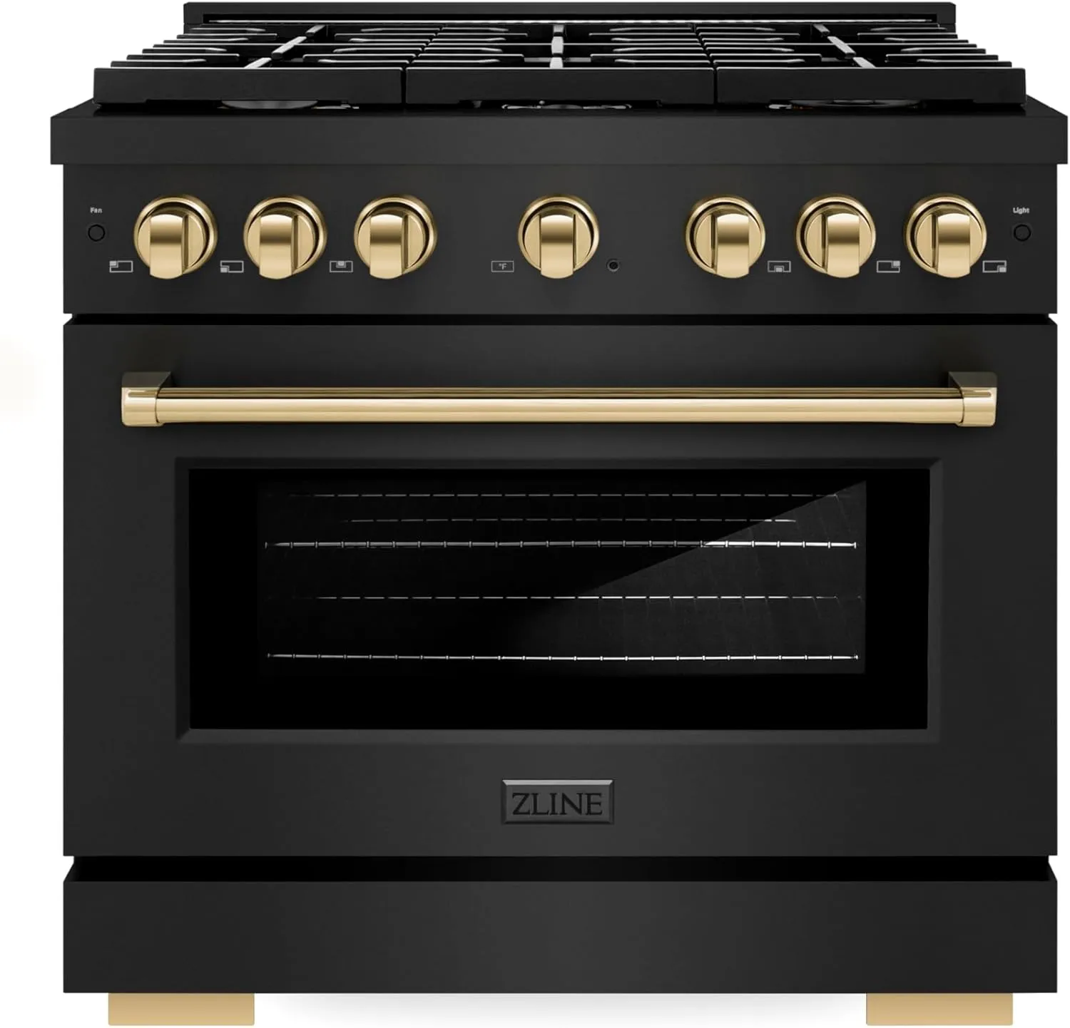 ZLINE Autograph Edition 36 in. 5.2 cu. ft. Paramount Gas Range with 6 Burner Cooktop and Convection Gas Oven in Black Stainless Steel and Polished Gold Accents (SGRBZ-36-G)