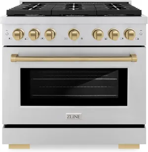 ZLINE Autograph Edition 36 in. 5.2 cu. ft. Paramount Gas Range with 6 Burner Cooktop and Convection Gas Oven in Stainless Steel and Champagne Bronze Accents (SGRZ-36-CB)