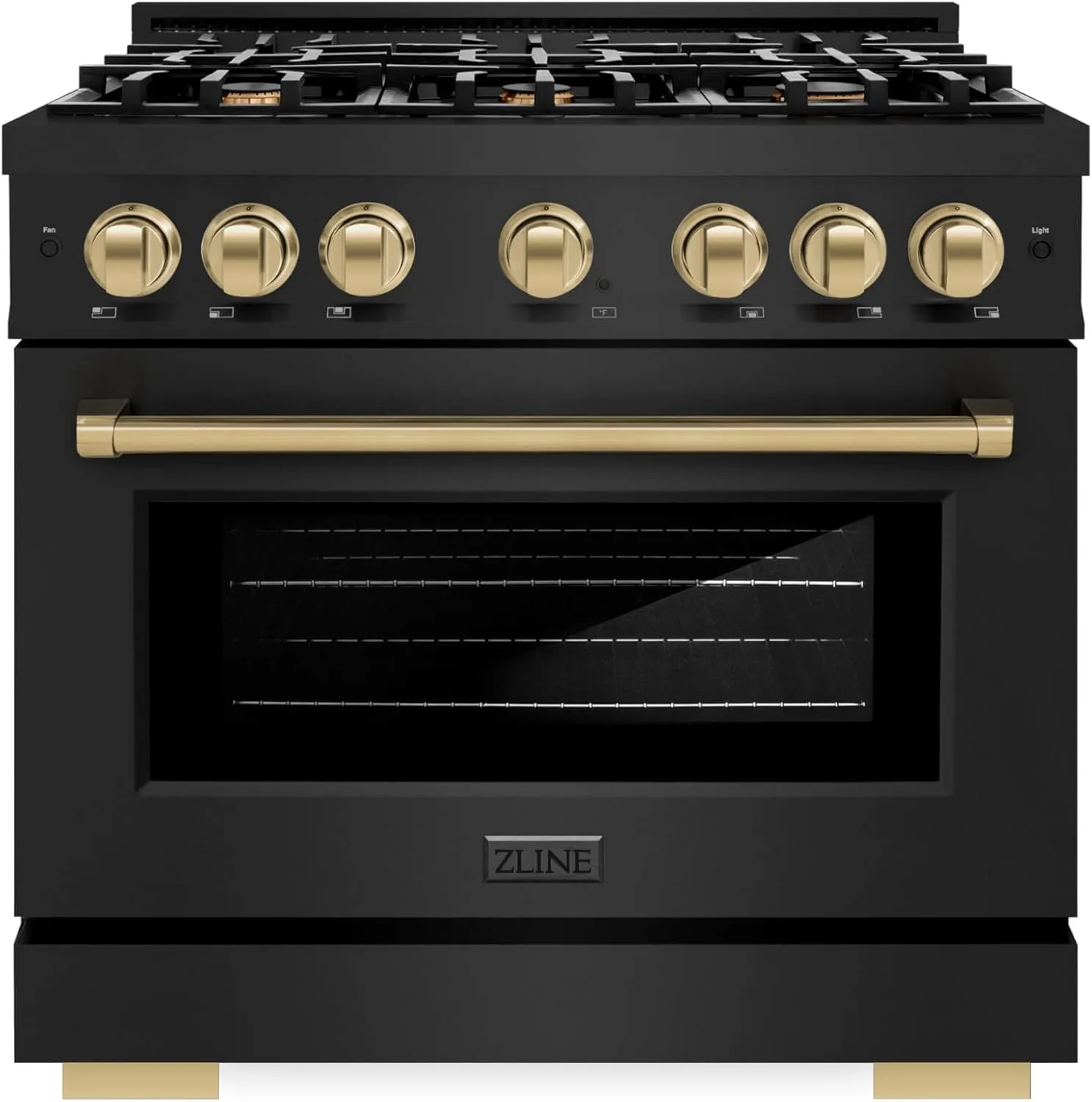 ZLINE Autograph Edition 36 in. 5.2 cu. ft. Select Dual Fuel Range with 6 Burner Gas Cooktop and Electric Convection Oven in Black Stainless Steel with Champagne Bronze Accents (HDRBZ-36-CB)