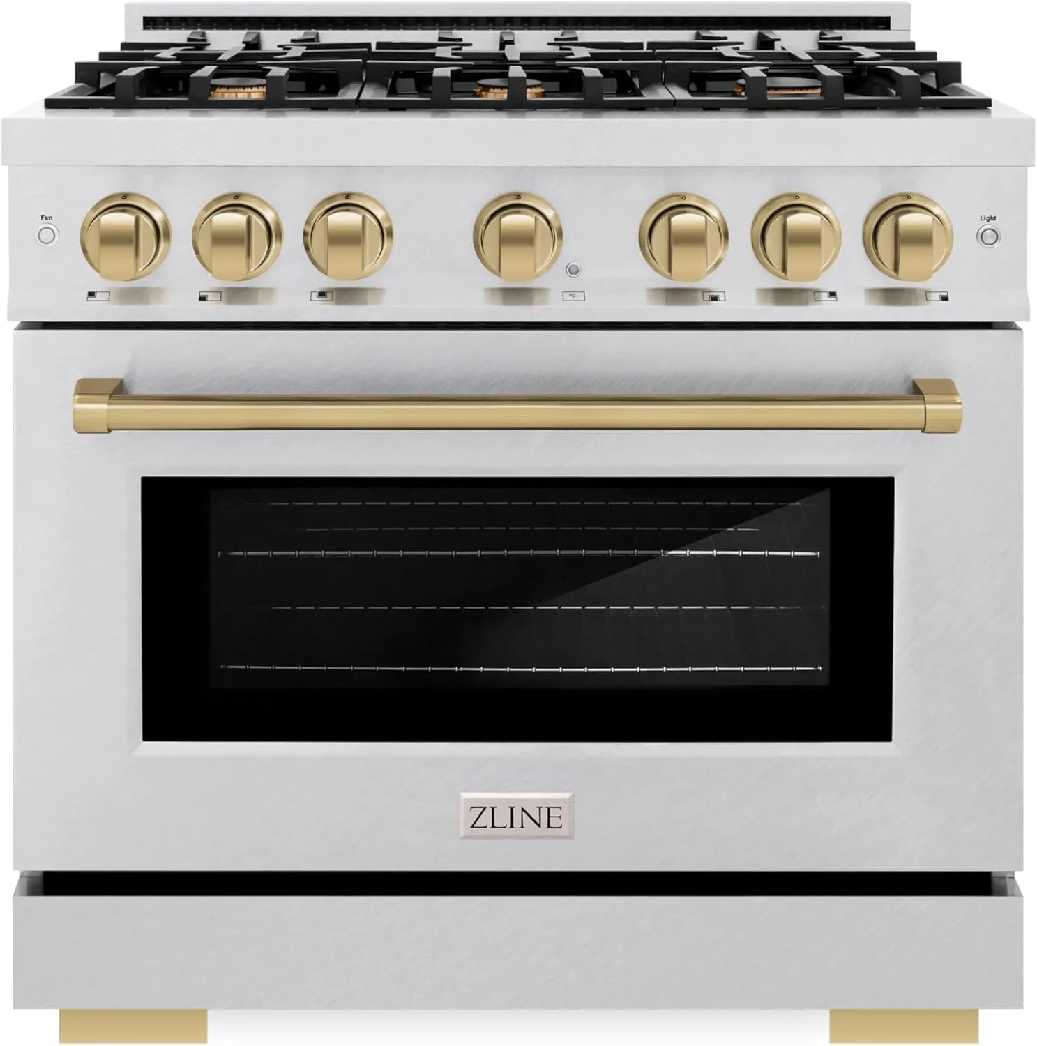 ZLINE Autograph Edition 36 in. 5.2 cu. ft. Select Gas Range with 6 Burner Cooktop and Convection Gas Oven in Satin Stainless Steel and Champagne Bronze Accents (HGRSZ-36-CB)