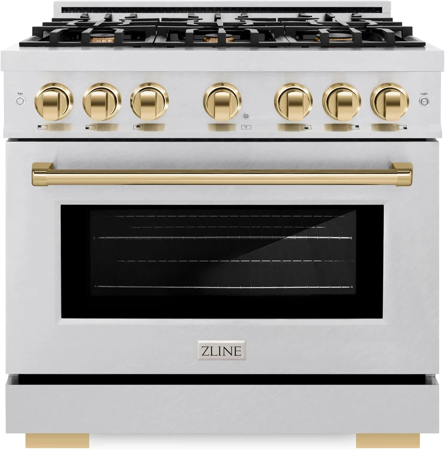 ZLINE Autograph Edition 36 in. 5.2 cu. ft. Select Gas Range with 6 Burner Cooktop and Convection Gas Oven in Satin Stainless Steel and Polished Gold Accents (HGRSZ-36-G)