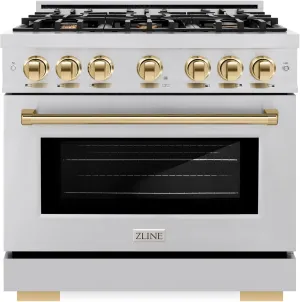 ZLINE Autograph Edition 36 in. 5.2 cu. ft. Select Gas Range with 6 Burner Cooktop and Convection Gas Oven in Stainless Steel and Polished Gold Accents (HGRZ-36-G)