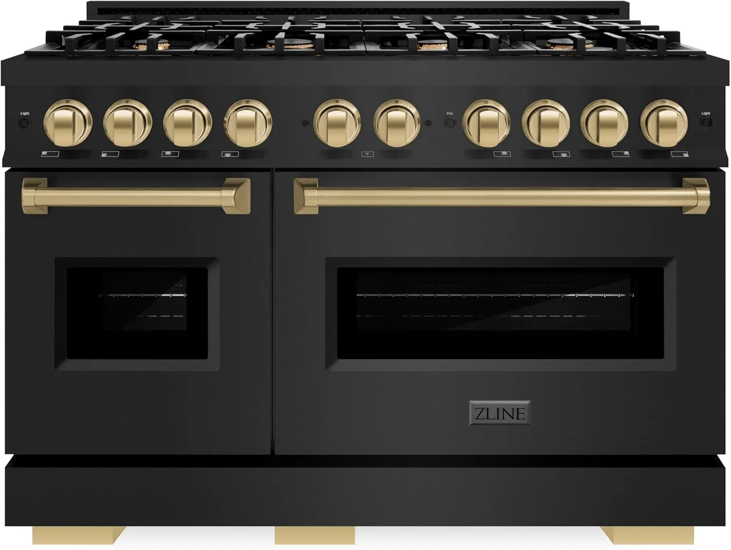 ZLINE Autograph Edition 48 in. 6.7 cu. ft. Classic Double Oven Gas Range with 8 Burner Cooktop in Black Stainless Steel and Champagne Bronze Accents (CGRBZ-48-CB)