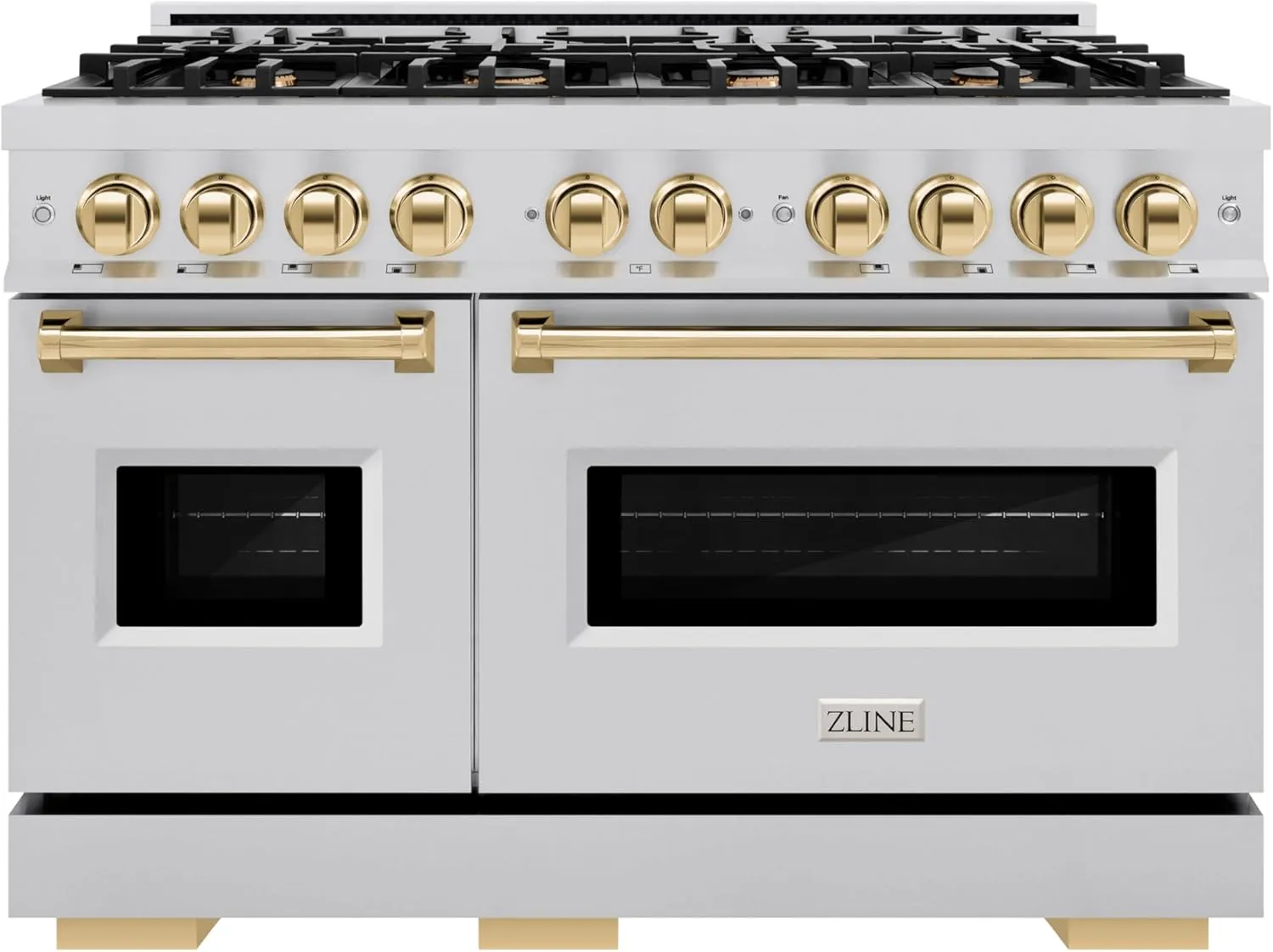 ZLINE Autograph Edition 48 in. 6.7 cu. ft. Classic Double Oven Gas Range with 8 Burner Cooktop in Stainless Steel and Polished Gold Accents (CGRZ-48-G)