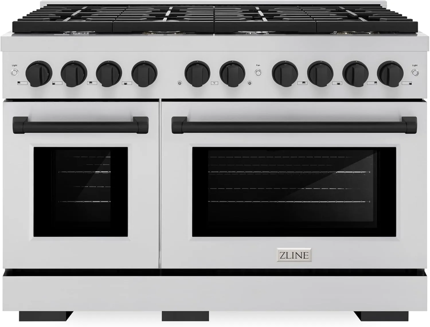 ZLINE Autograph Edition 48 in. 6.7 cu. ft. Paramount Double Oven Dual Fuel Range with 8 Burner Gas Cooktop in Stainless Steel and Matte Black Accents (SDRZ-48-MB)