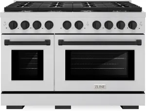 ZLINE Autograph Edition 48 in. 6.7 cu. ft. Paramount Double Oven Dual Fuel Range with 8 Burner Gas Cooktop in Stainless Steel and Matte Black Accents (SDRZ-48-MB)