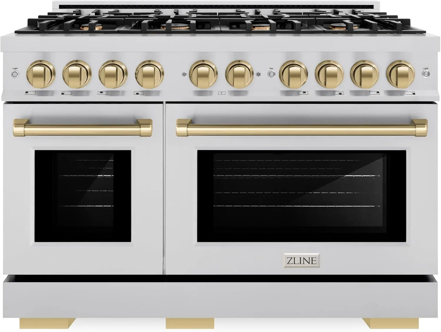 ZLINE Autograph Edition 48 in. 6.7 cu. ft. Select Double Oven Dual Fuel Range with 8 Burner Gas Cooktop in Stainless Steel and Champagne Bronze Accents (HDRZ-48-CB)