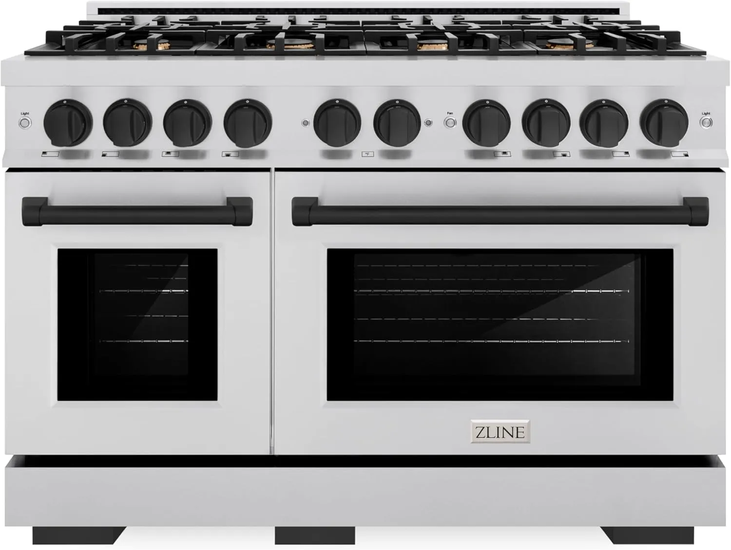 ZLINE Autograph Edition 48 in. 6.7 cu. ft. Select Double Oven Gas Range with 8 Burner Cooktop in Stainless Steel and Matte Black Accents (HGRZ-48-MB)