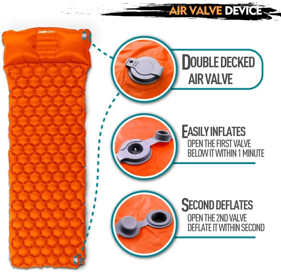ZOOOBELIVES Ultralight Sleeping Pad with Pillow– Inflatable Camping Mat for Backpacking, Traveling and Hiking, Compact and Portable Multiple Color Options