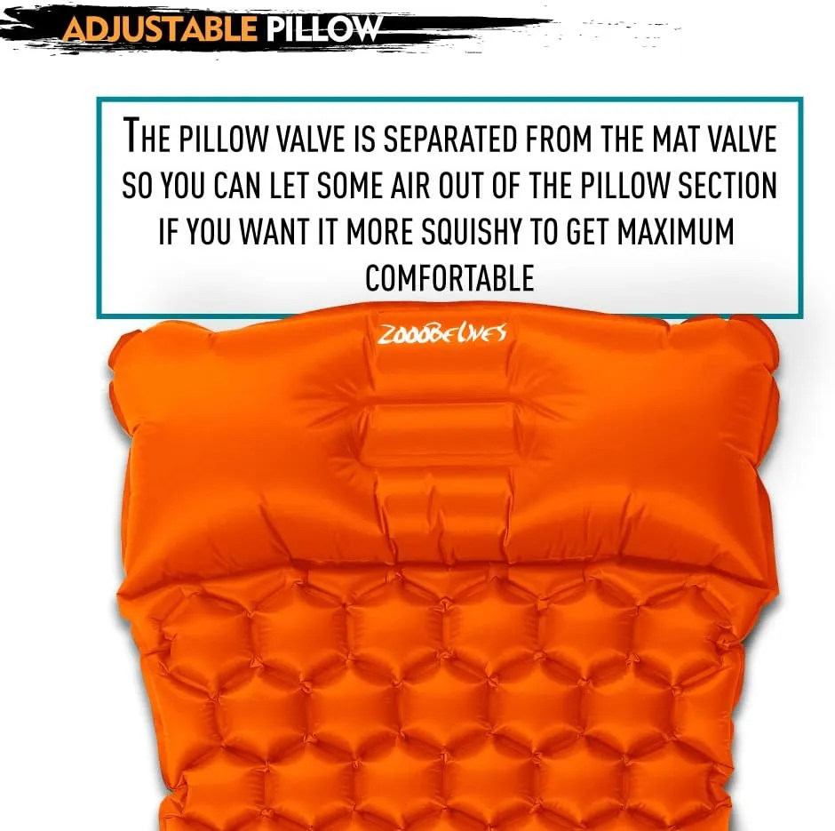 ZOOOBELIVES Ultralight Sleeping Pad with Pillow– Inflatable Camping Mat for Backpacking, Traveling and Hiking, Compact and Portable Multiple Color Options